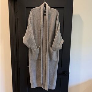 Free People Gray Open-Front Long Knit Cardigan